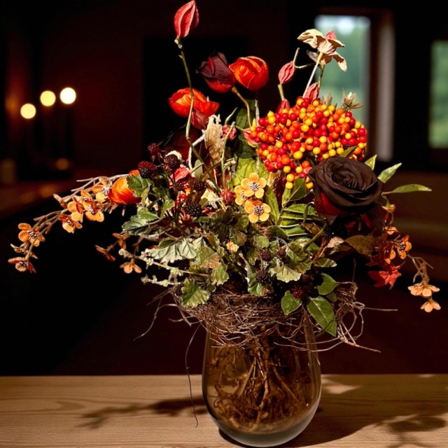 Zijden bloemen - Kunstbloemen - herfst boeket - oranje - incl.vaas - 65cm