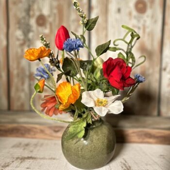 Kunstbloemen – Zijden Bloemen Boeket in Rood, Wit & Blauw – 45cm – Inclusief Vaas