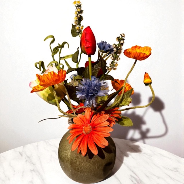 Kunstbloemen – Zijden Bloemen Boeket in Rood, Wit & Blauw – 45cm – Inclusief Vaas