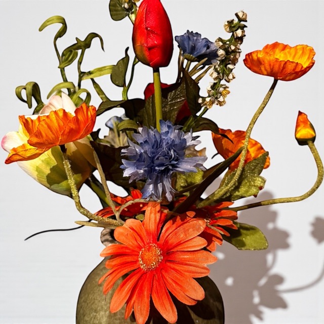 Kunstbloemen – Zijden Bloemen Boeket in Rood, Wit & Blauw – 45cm – Inclusief Vaas