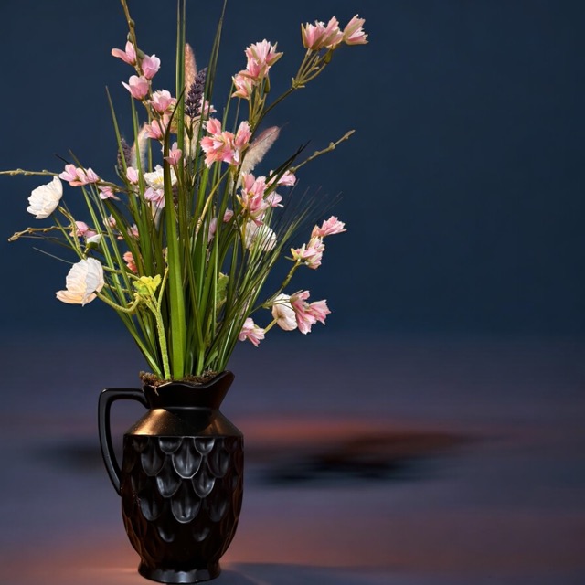 Kunstbloemen -Zwarte vaas boeket- Nepbloemen - kunstgras boeket