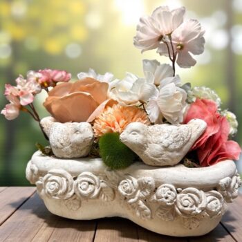 Kunstbloemen - Hart vol Herinnering – Uniek hartvormig grafbloemwerk – met vogeltjes -