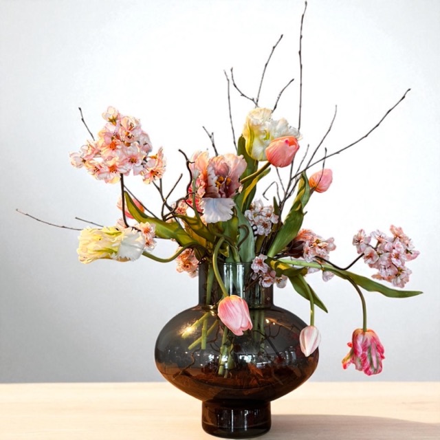 Kunstbloemen boeket - Trendy Glazen Vaas met Kunst tulpen – 60 cm Hoog | roze