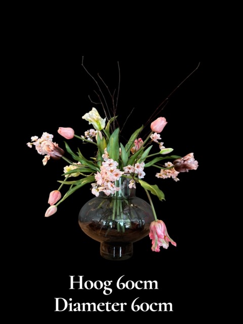 Kunstbloemen boeket - Trendy Glazen Vaas met Kunst tulpen – 60 cm Hoog | roze