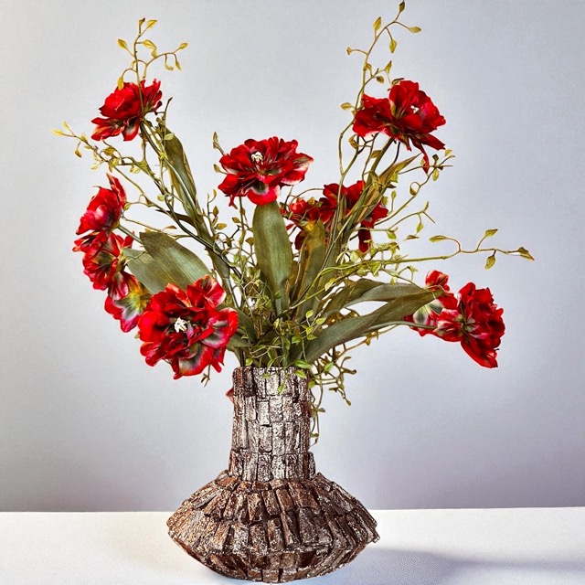 Eric Kuster stijl vaas met Franse Parrot kunsttulpen – Luxe kunstbloemen