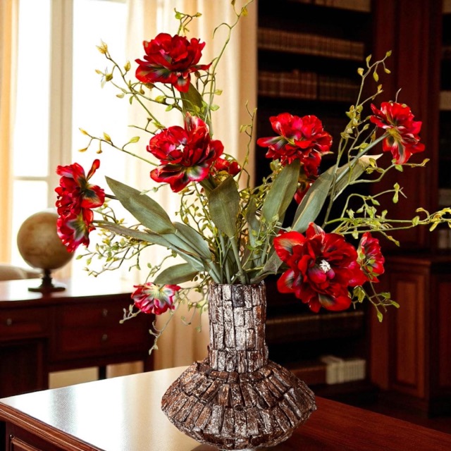 Eric Kuster stijl vaas met Franse Parrot kunsttulpen – Luxe kunstbloemen