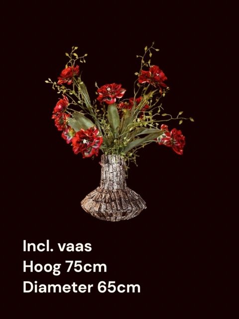 Eric Kuster stijl vaas met Franse Parrot kunsttulpen – Luxe kunstbloemen