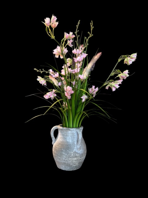 Sierlijke kunstbloemen in kruik – Roze grasbloemen  -75 cm hoog