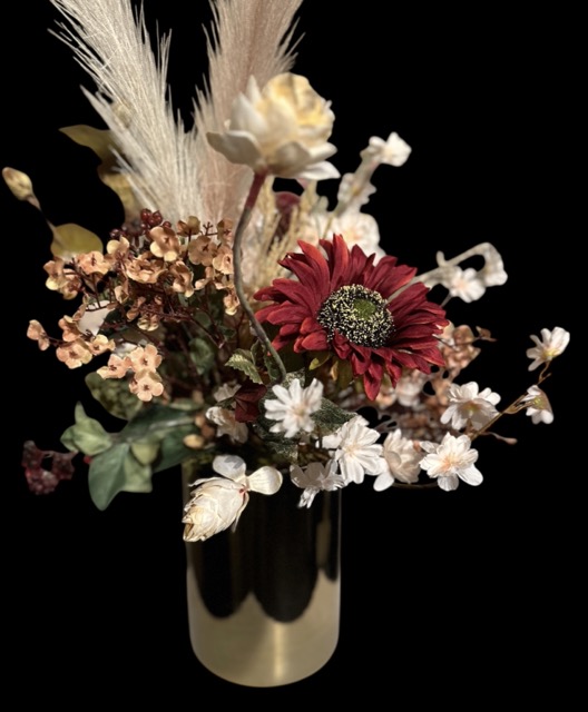 Hotel Chique - Gouden pot met zijden kunst bloemen boeket