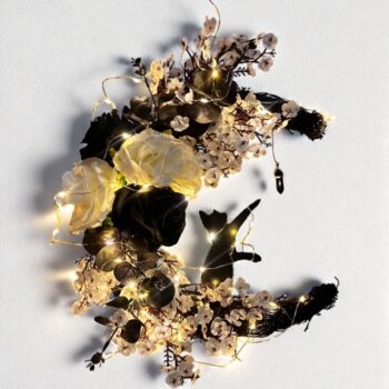 Halve Maan Krans met Kat - verlichting - zwart wit