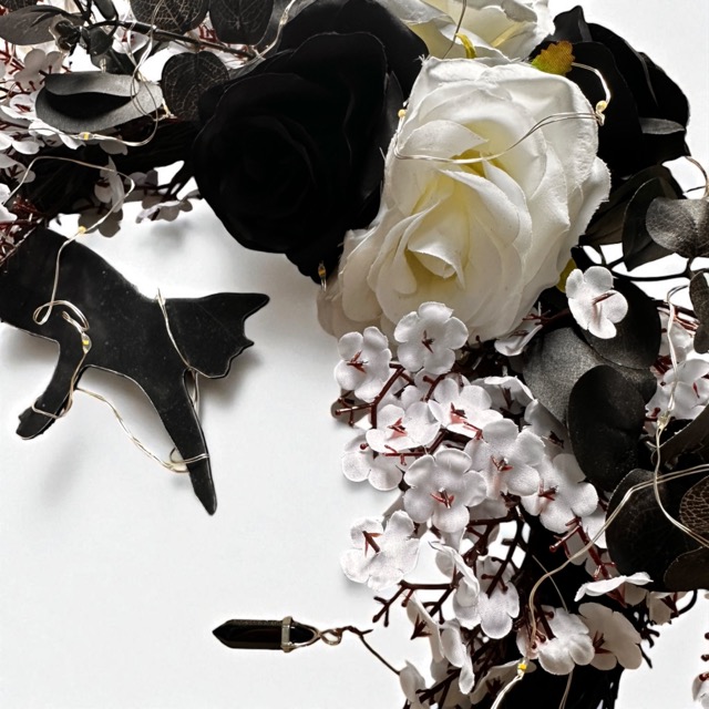 Halve Maan Krans met Kat - verlichting - zwart wit