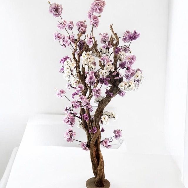 Exclusieve lila paarse kunstbloesemboom 150 cm – Uniek design op echt hout
