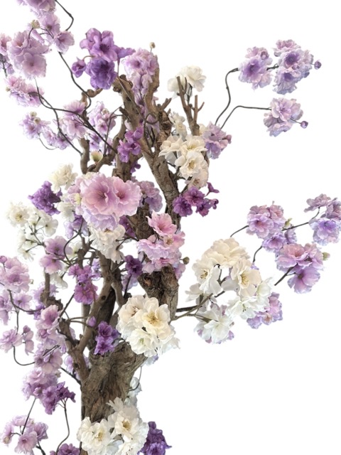 Exclusieve lila paarse kunstbloesemboom 150 cm – Uniek design op echt hout