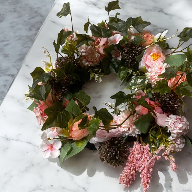 Bloemen krans - kunstbloemen - roze - 45cm