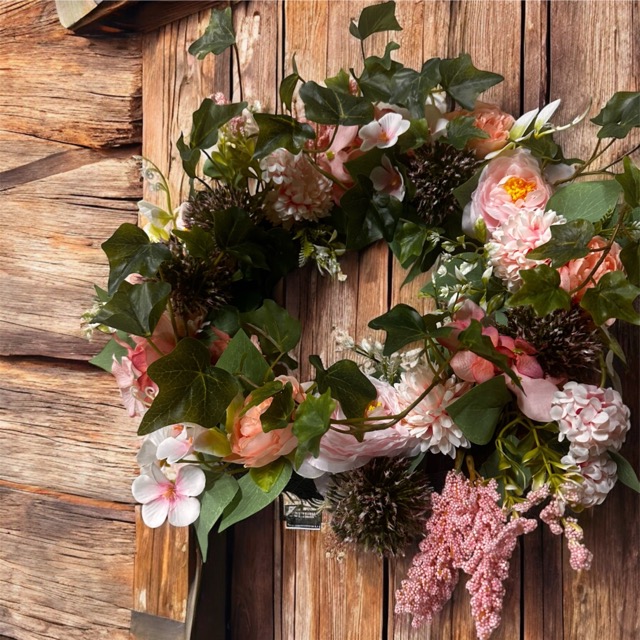 Bloemen krans - kunstbloemen - roze - 45cm