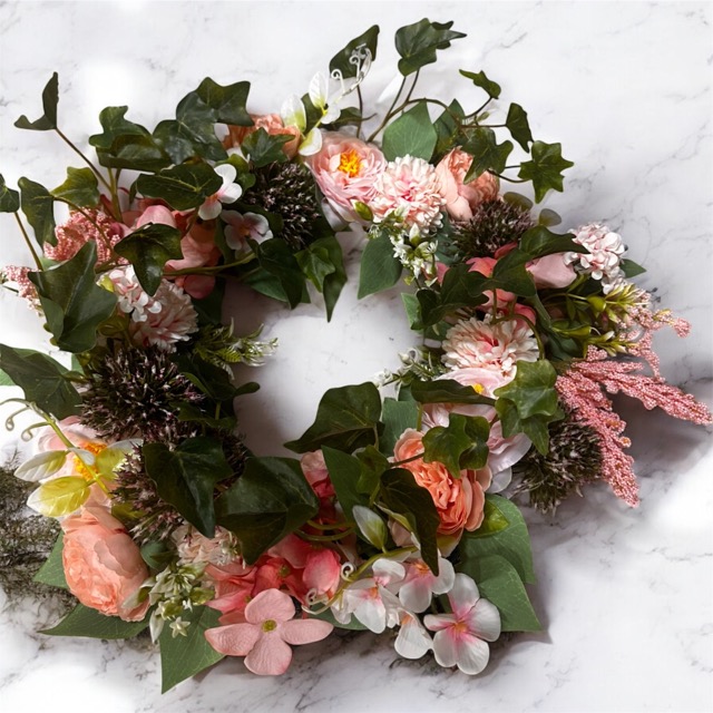 Bloemen krans - kunstbloemen - roze - 45cm