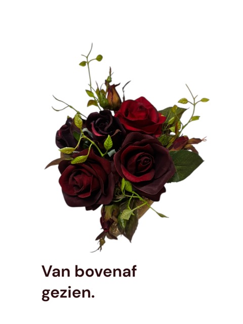 Kunstbloemstuk - Graf bloemstuk - diep rood - gouden hart - 20 cm