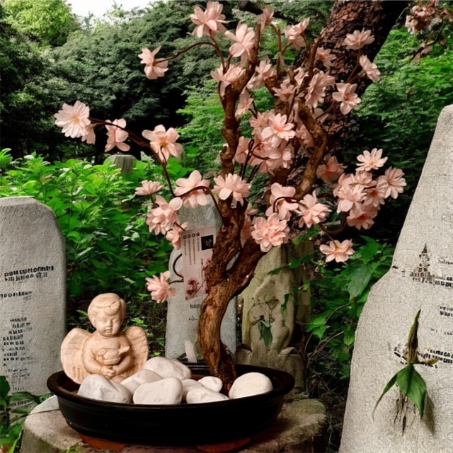 Kunstboom - Engel van Rust – Kunstbloesem in Bonsai Schaal - graf