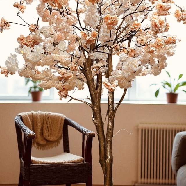 Kunstbloesemboom 200 cm – Abricot Peach Zalm – Handgemaakt op Gouden Houten Stam - Hotel Chique