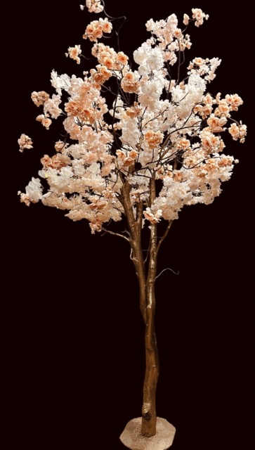 Kunstbloesemboom 200 cm – Abricot Peach Zalm – Handgemaakt op Gouden Houten Stam - Hotel Chique