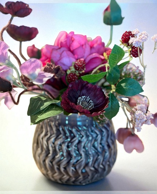 Kunstzijden bloemstuk - Najaarskunstbloemstuk — Diep Rood, Bordeaux