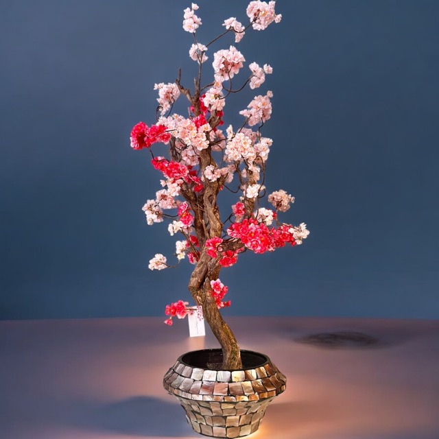 Kunstbloesemboom – Kunstboom - Zachtroze & Fuchsia - 120cm - op echt hout