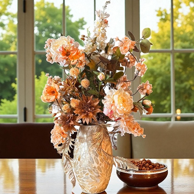 Schelpenvaas met kunstbloemen – “Hotel Chique” – 90 cm hoog