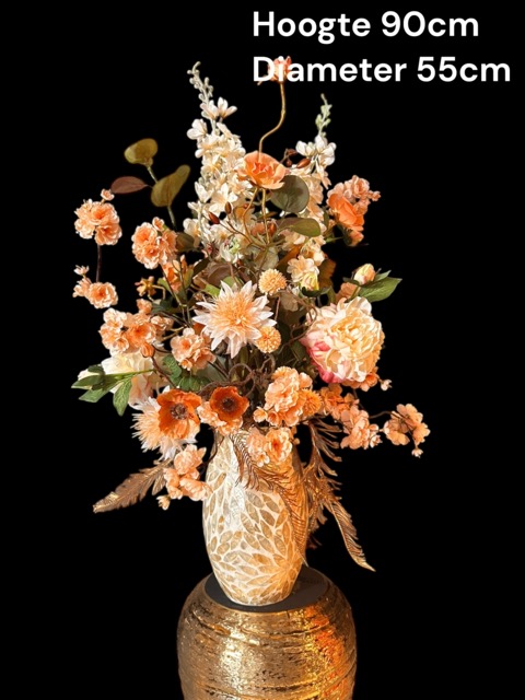 Schelpenvaas met kunstbloemen – “Hotel Chique” – 90 cm hoog