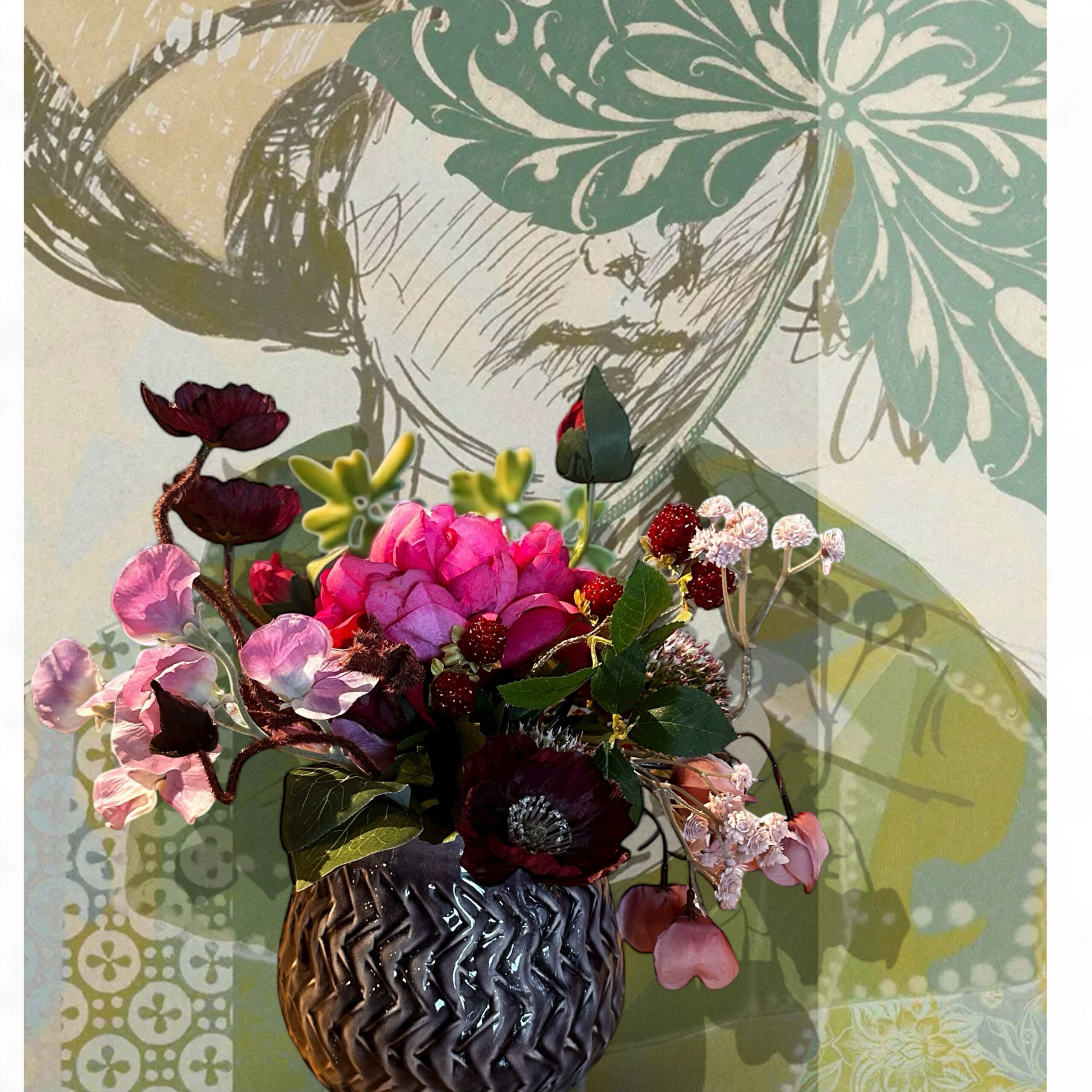 Kunstzijden bloemstuk - Najaarskunstbloemstuk — Diep Rood, Bordeaux