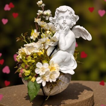 Kunstbloemen - Engelenbloemstukje – 28cm - wit groen | Parelmoer