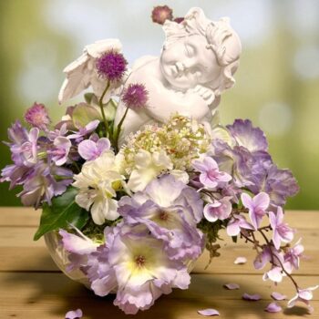 Kunstbloemen - Engelenbloemstukje – 25cm - Lila | Parelmoer