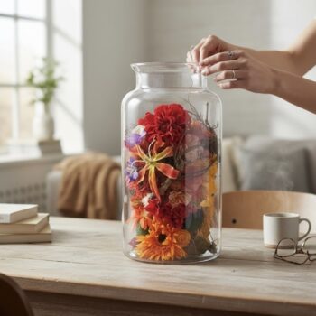 Kunstbloemen - Glazen Lichtvaas – Bloemen in Warmte, Sfeer & Duurzaamheid